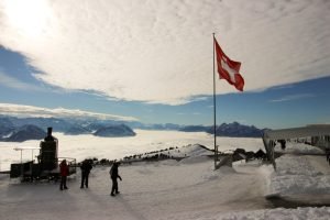 Flag of Switzerland and Snow