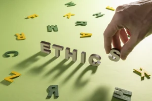 illustrating ethics concept with letter blocks