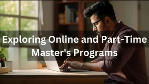 Student engaging in an online master's program from home.