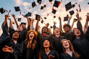 Graduates celebrating their Master’s degree completion.